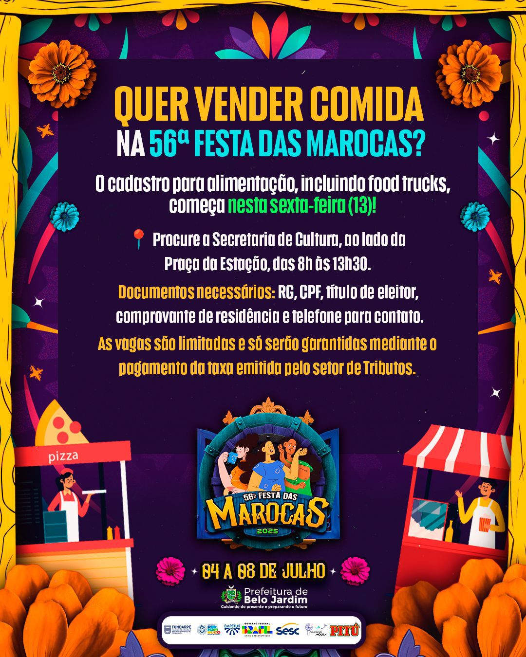 Começa nesta sexta-feira (13) o cadastro para quem quer vender comida na 56ª Festa das Marocas