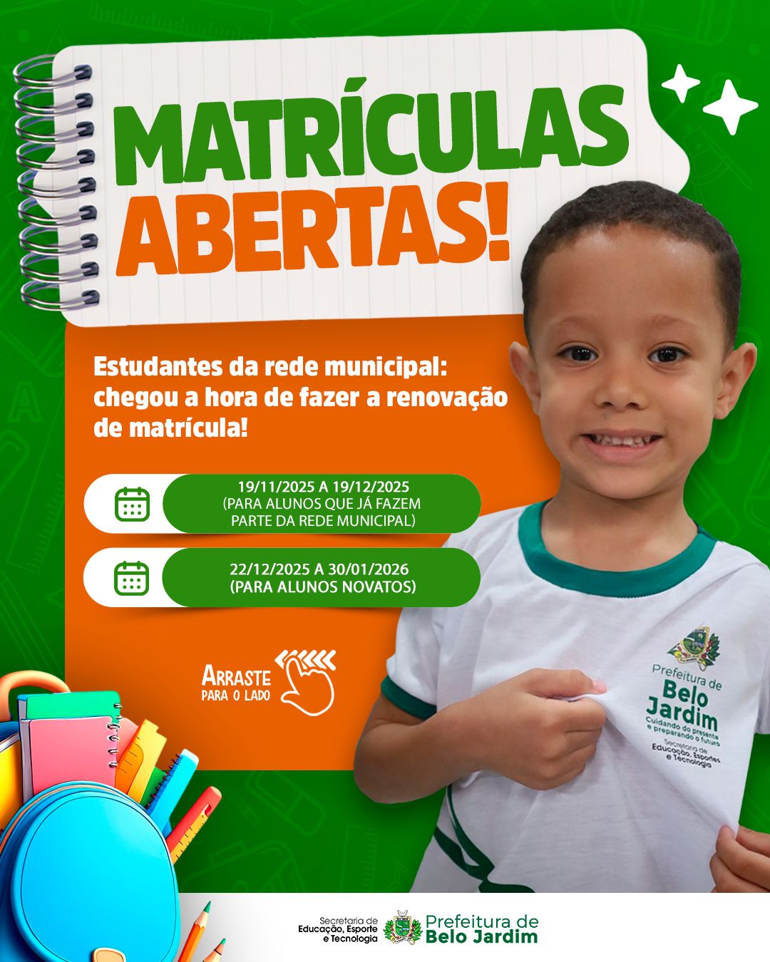 Renovação de matrículas da Rede Municipal de Ensino de Belo Jardim inicia nesta quarta-feira (19)